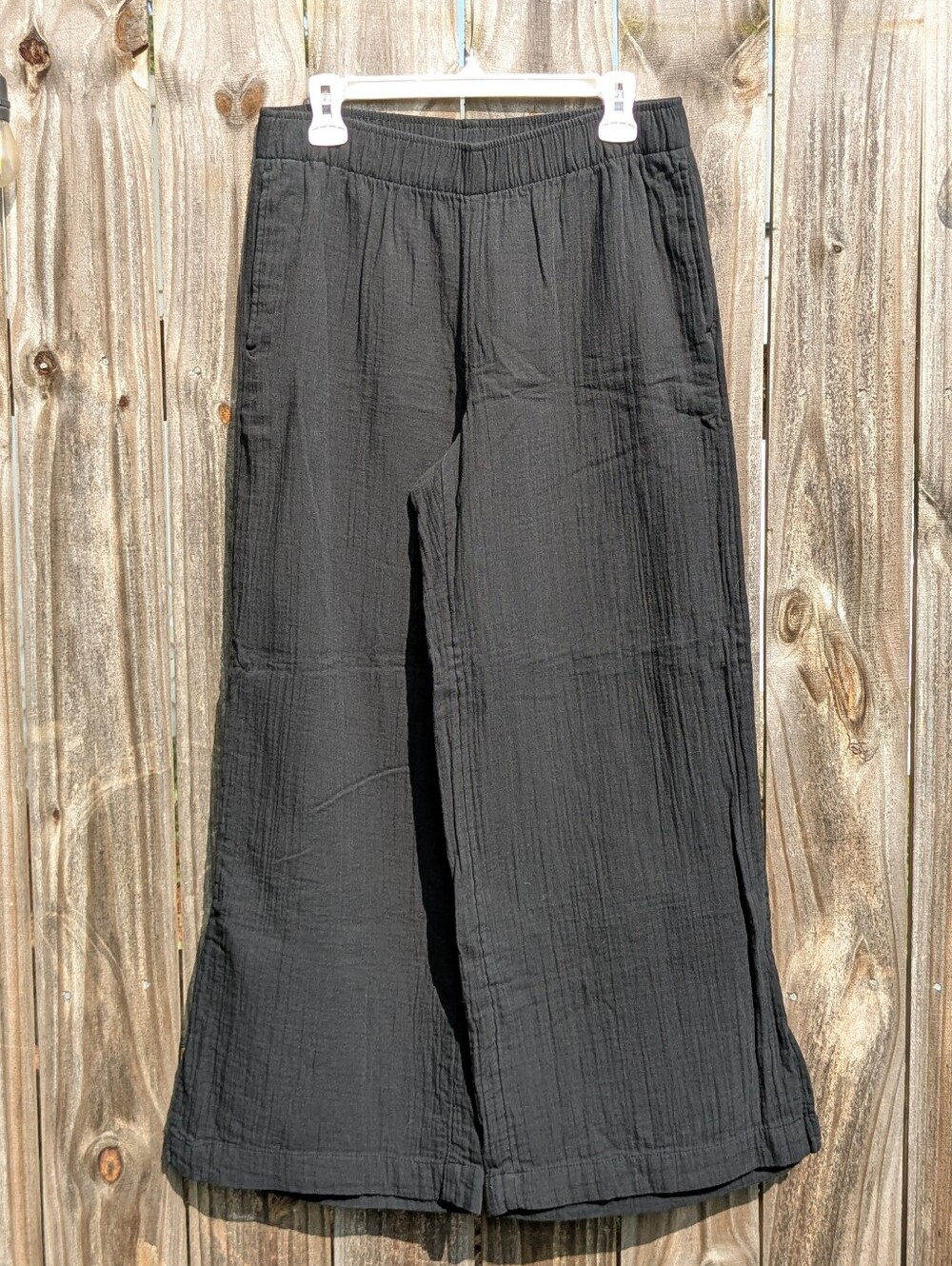 Old Navy Demi Wide Leg High Rise Crinkle Cotton Black Pant Medium